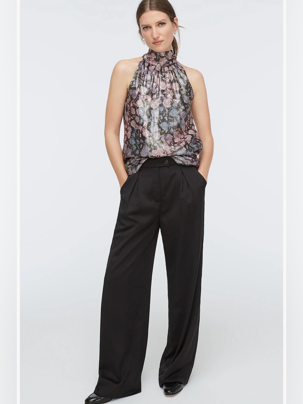 J Crew Collection Metallic Shimmering Floral Tie Neck Jacquard Halter Top Small